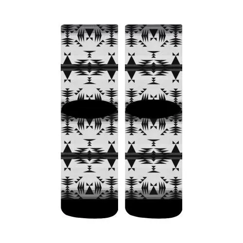 Between the Mountains White and Black Crew Socks