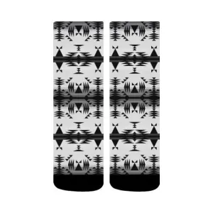 Between the Mountains White and Black Crew Socks