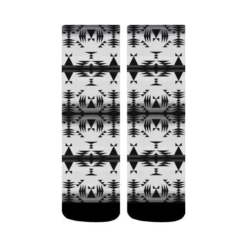 Between the Mountains White and Black Crew Socks