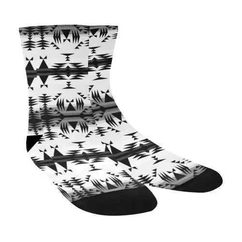 Between the Mountains White and Black Crew Socks