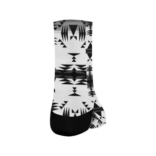 Between the Mountains White and Black Crew Socks