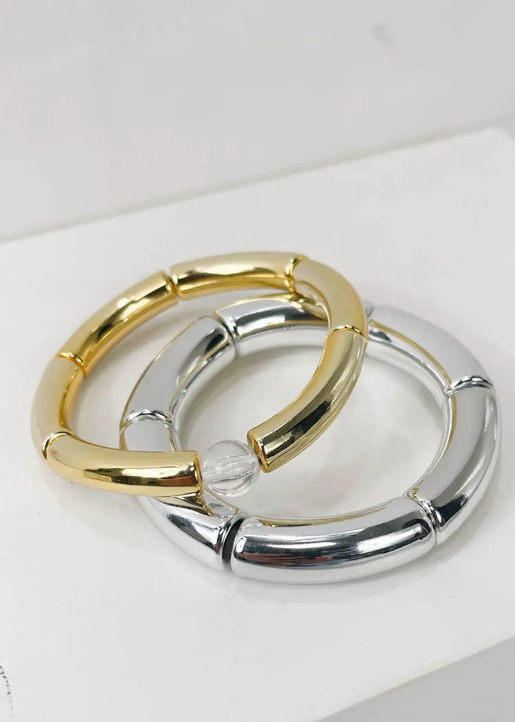 Cobija Stack Stretch Bracelet- Silver-***FINAL SALE***