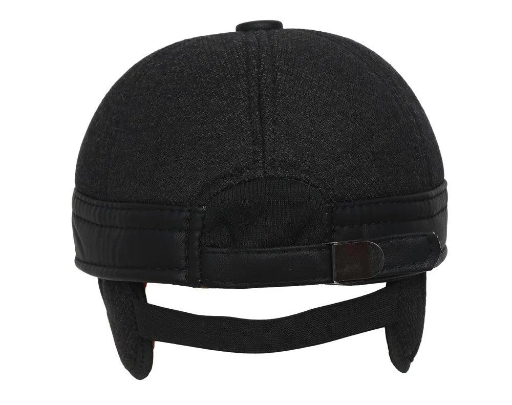 Fabseasons Casual Unisex Black Baseball cap with foldable ear cover for winters