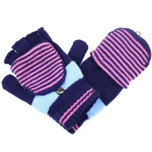 Flip Top Striped Mitten-Navy