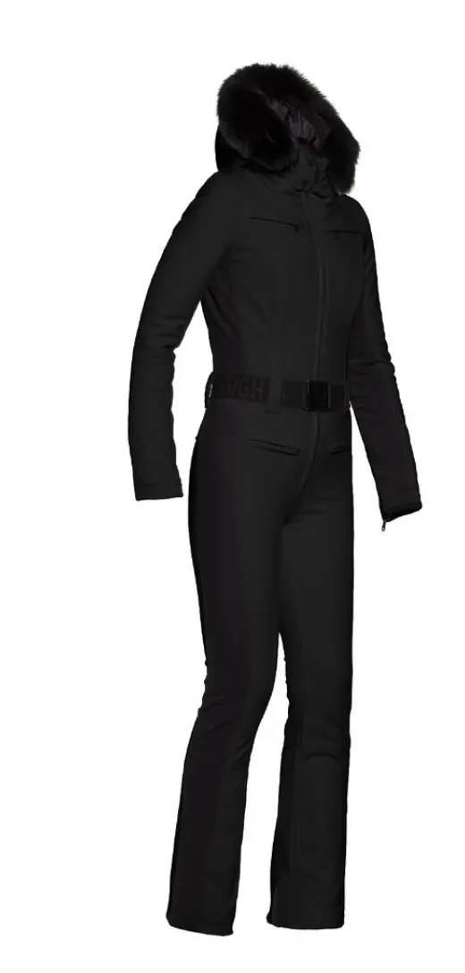 Goldbergh Parry One Piece Longer Length Ski Suit in Black with Fur Hood