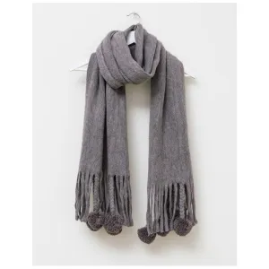 Grey Pom Pom Fringe Scarf