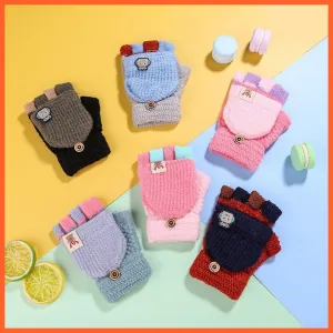 Kids Winter Cute Cartoon Baby Flip Gloves | Full Finger Knit Wool Warm Mittens