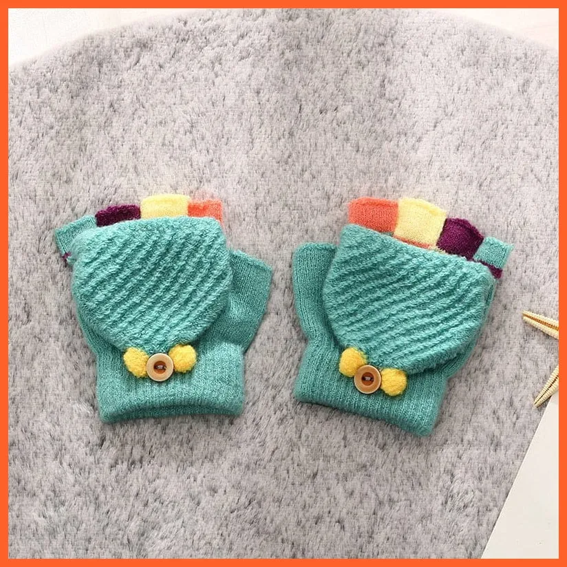 Kids Winter Cute Cartoon Baby Flip Gloves | Full Finger Knit Wool Warm Mittens