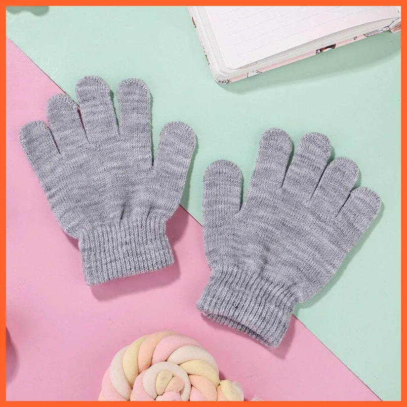 Kids Winter Cute Cartoon Baby Flip Gloves | Full Finger Knit Wool Warm Mittens
