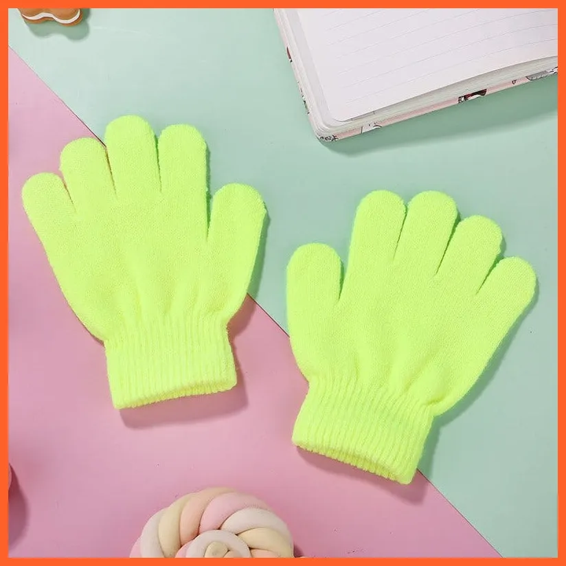 Kids Winter Cute Cartoon Baby Flip Gloves | Full Finger Knit Wool Warm Mittens