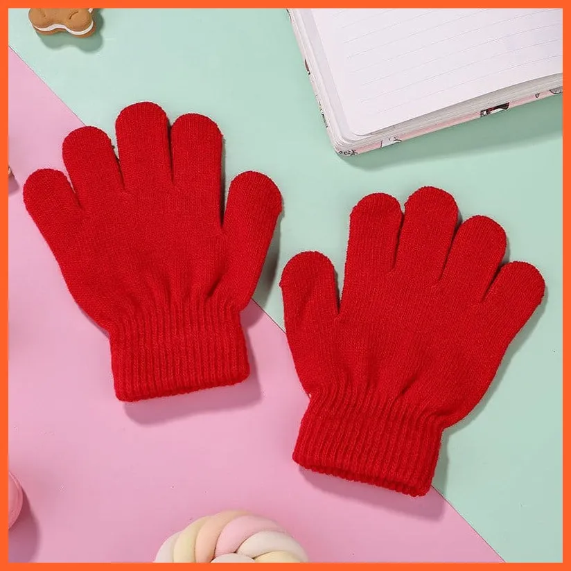 Kids Winter Cute Cartoon Baby Flip Gloves | Full Finger Knit Wool Warm Mittens