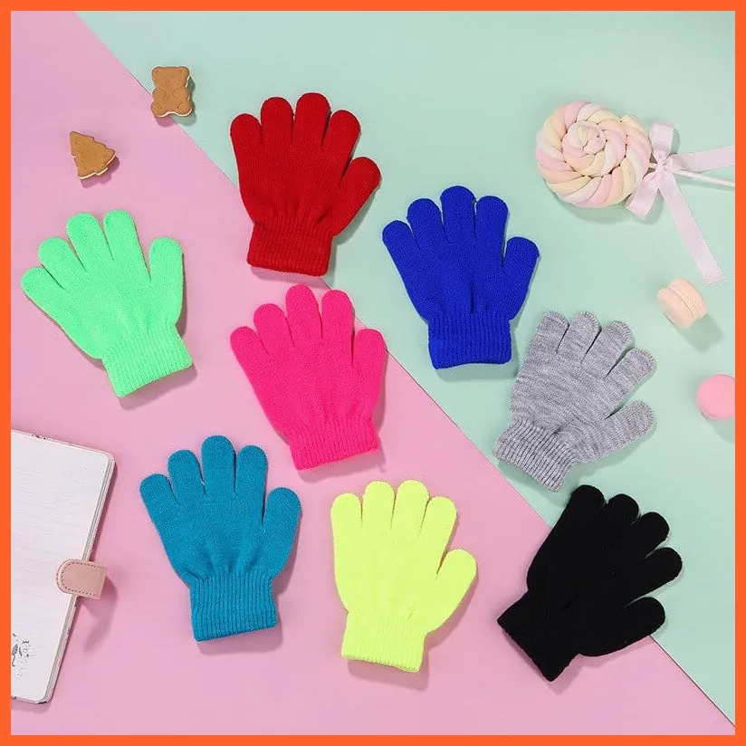 Kids Winter Cute Cartoon Baby Flip Gloves | Full Finger Knit Wool Warm Mittens