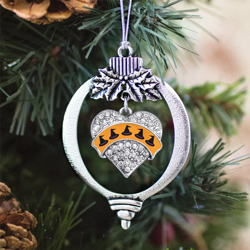 Silver Witch Hats Pave Heart Charm Holiday Ornament