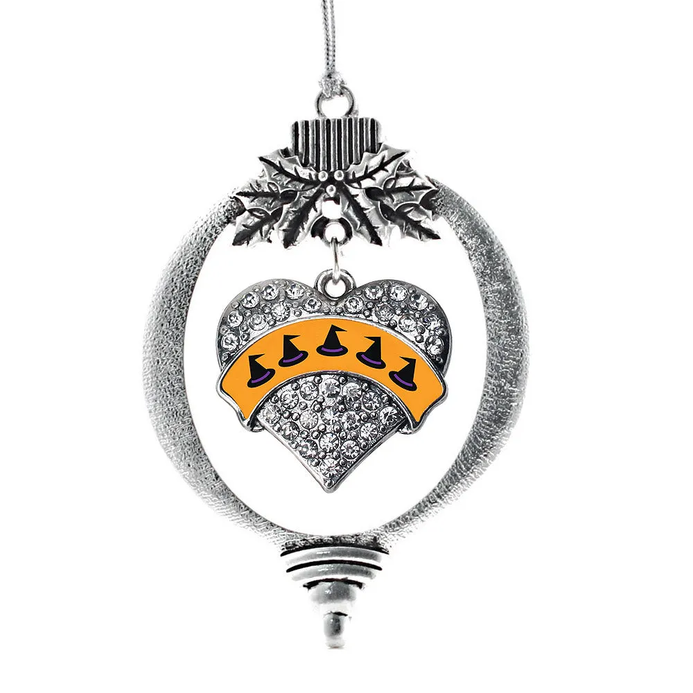 Silver Witch Hats Pave Heart Charm Holiday Ornament
