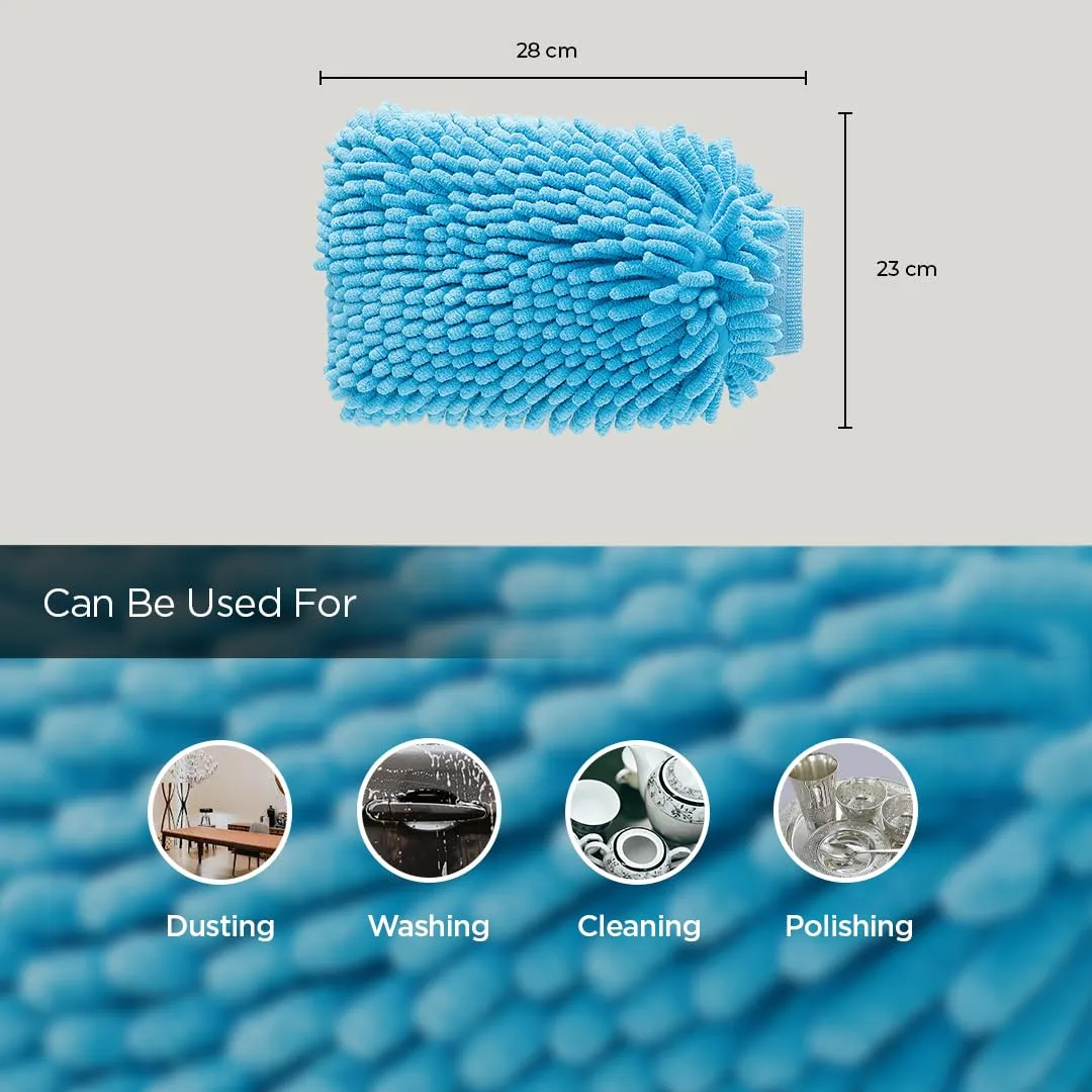 UMAI Microfiber Double-Sided Chenille Wash Mitt 1000 GSM - Super Soft, Ultra-Absorbent, Multipurpose and Double Sided Dusting Gloves for Home Cleaning | Car Cleaning, Windows and Kitchen (Blue, Grey)